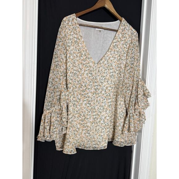 Calvin Klein Women's Floral Ruffle Boho Blouse Size 2X Batwing Sleeves Fairy - Picture 3 of 10